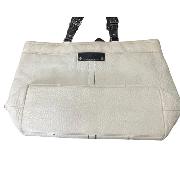 Coach Hamilton Tote Bag Pebble Leather Off-White With Black Handles - Picture 4 of 8